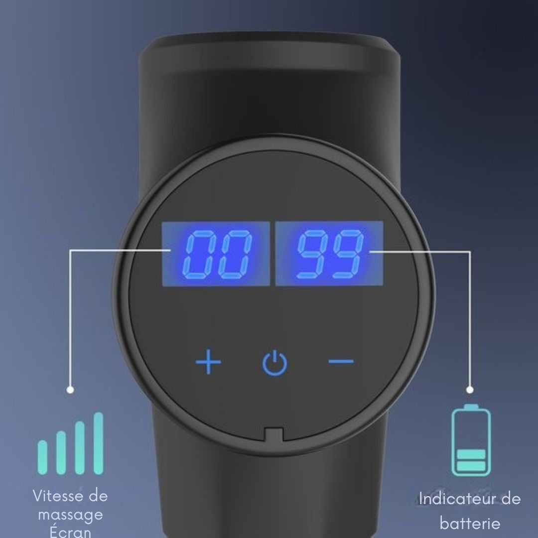 Pistolet de massage Northwall - avec étui et 6 accessoires - Appareil de massage sportif et de relaxation puissant et sans fil - noir
