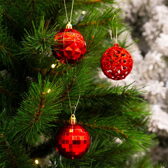 Lot de boules de Noël rouges Giftsome - 60 boules de Noël en plastique - 6/7 cm