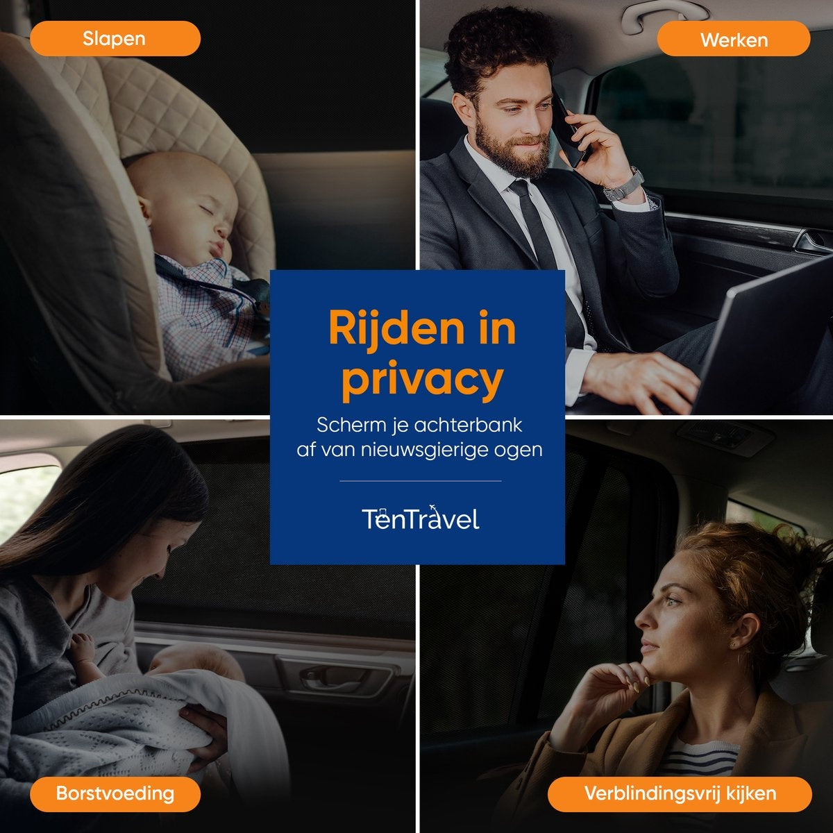 TenTravel Pare-soleil pour voiture - Protection solaire pour bébé et enfant - Pare-soleil pour vitre latérale extra foncée - Protection UV - 2 pièces