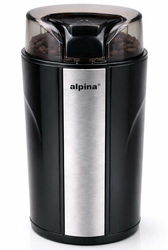 Moulin à café électrique Alpina 200 W - Moulin à café pour 70 g de grains de café - Moulin à grains avec lames en acier inoxydable - Moulin avec verrou de sécurité - Noir