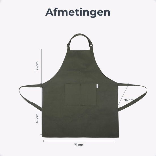 Tablier de cuisine - Résistant à l'eau et à la saleté - Tablier de cuisine professionnel - Tablier pour femmes et hommes - Tablier de traiteur - Unisexe - Boucle réglable - Compartiments extra-larges - Vert