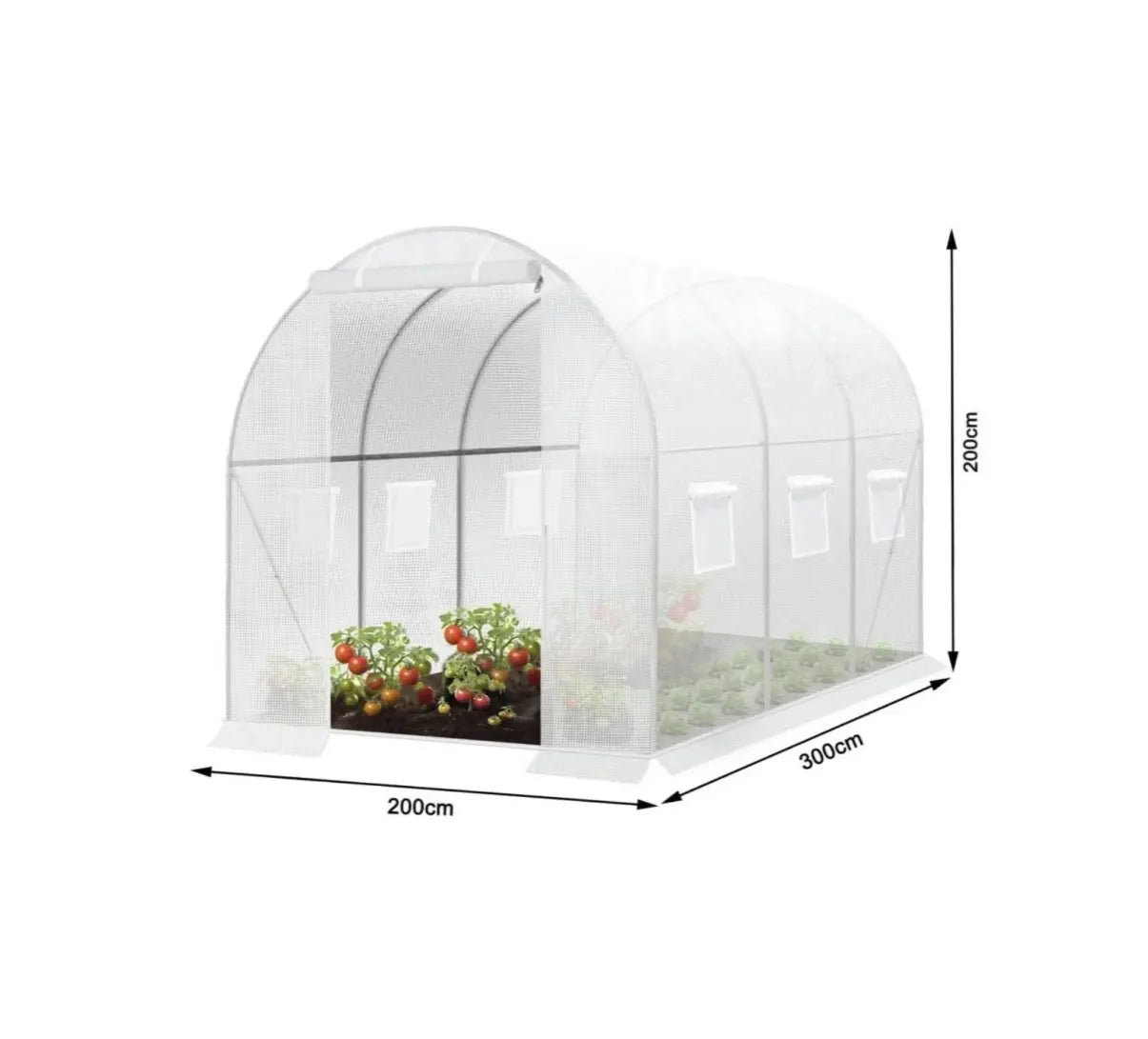 Woltu Foil Greenhouse 300x200x200 cm White - Serre tunnel spacieuse avec 6 fenêtres et fermeture à glissière