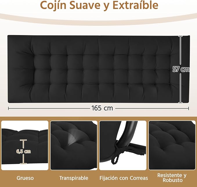 Chaise longue pliable Yaheetech Zero Gravity - Noire - Chaise de détente avec coussin, repose-pieds et porte-gobelet, jusqu'à 200 kg