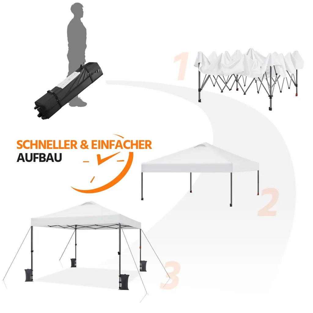 Tente de fête pliable Yaheetech 3 x 3 m - Blanche - Imperméable - Hauteur réglable - UV50+ - Sac de transport et 4 sacs de sable inclus
