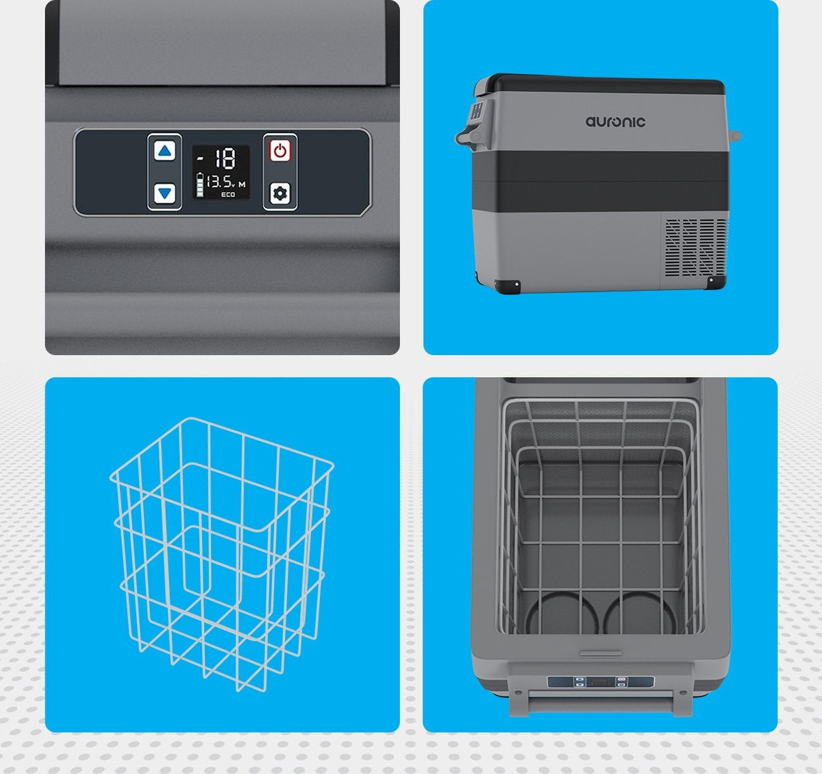 Glacière électrique à compresseur Auronic - 49.5L - Chargeur voiture 12V Prise de courant 230V - Gris