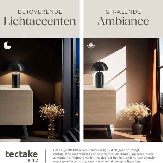 tectake Lampe à poser - Design champignon - 40 W - 25 x 25 x 37 cm - Noir