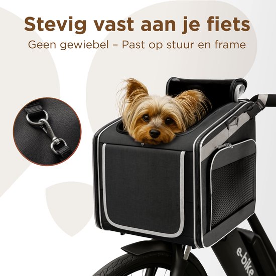 Trevopet® Panier à vélo pour chien - Panier à vélo 4 en 1 pour chien, sac de transport, sac à dos et siège auto - Convient aux vélos électriques - Pour les chiens jusqu'à 8 kg - Noir