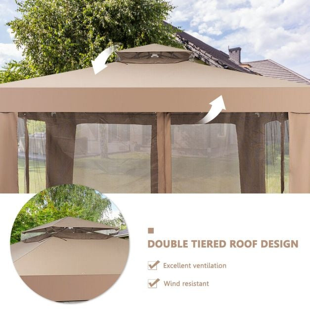 Tonnelle de jardin pliante Coast avec 4 parois latérales - 300x300x265cm - Marron