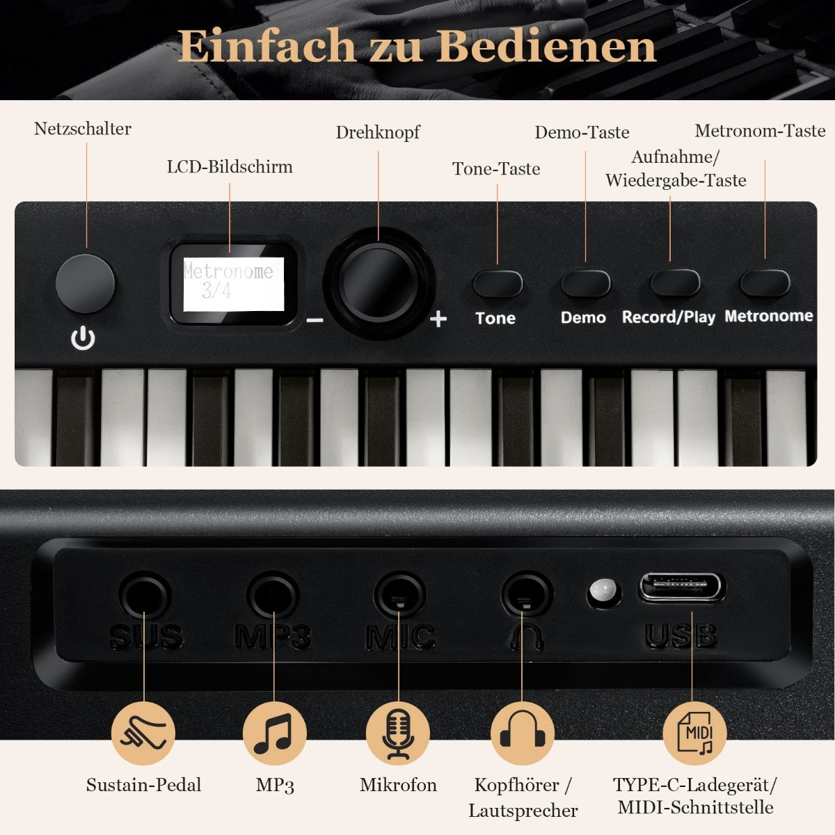 Coast e-keyboard pliable pliable avec 88 touches rétro-éclairées clavier numérique clavier numérique noir