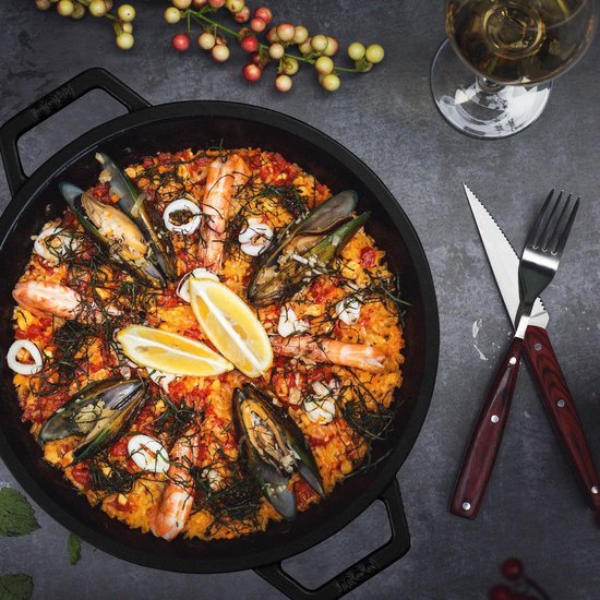 MOA Casserole en fonte - 5,7L - Pour toutes les sources de chaleur y compris l'induction - Avec couvercle - Ø 26cm - Revêtement antiadhésif - Noir