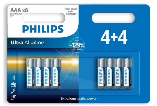 Lot de piles alcalines Philips Ultra - 72 pièces - 40 piles AA LR6 + 32 piles AAA LR03 - 1,5 V alcalines