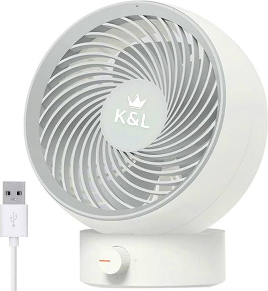 K&L Silent Fan - Modèle de table - Alimenté par USB - Inclinable - Blanc
