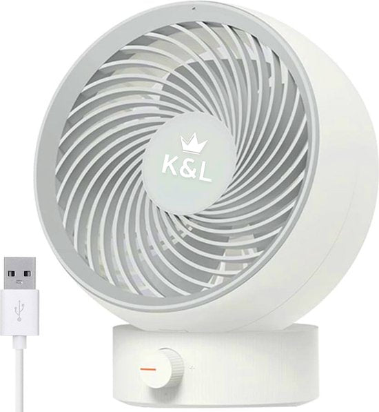 K&L Silent Fan - Modèle de table - Alimenté par USB - Inclinable - Blanc