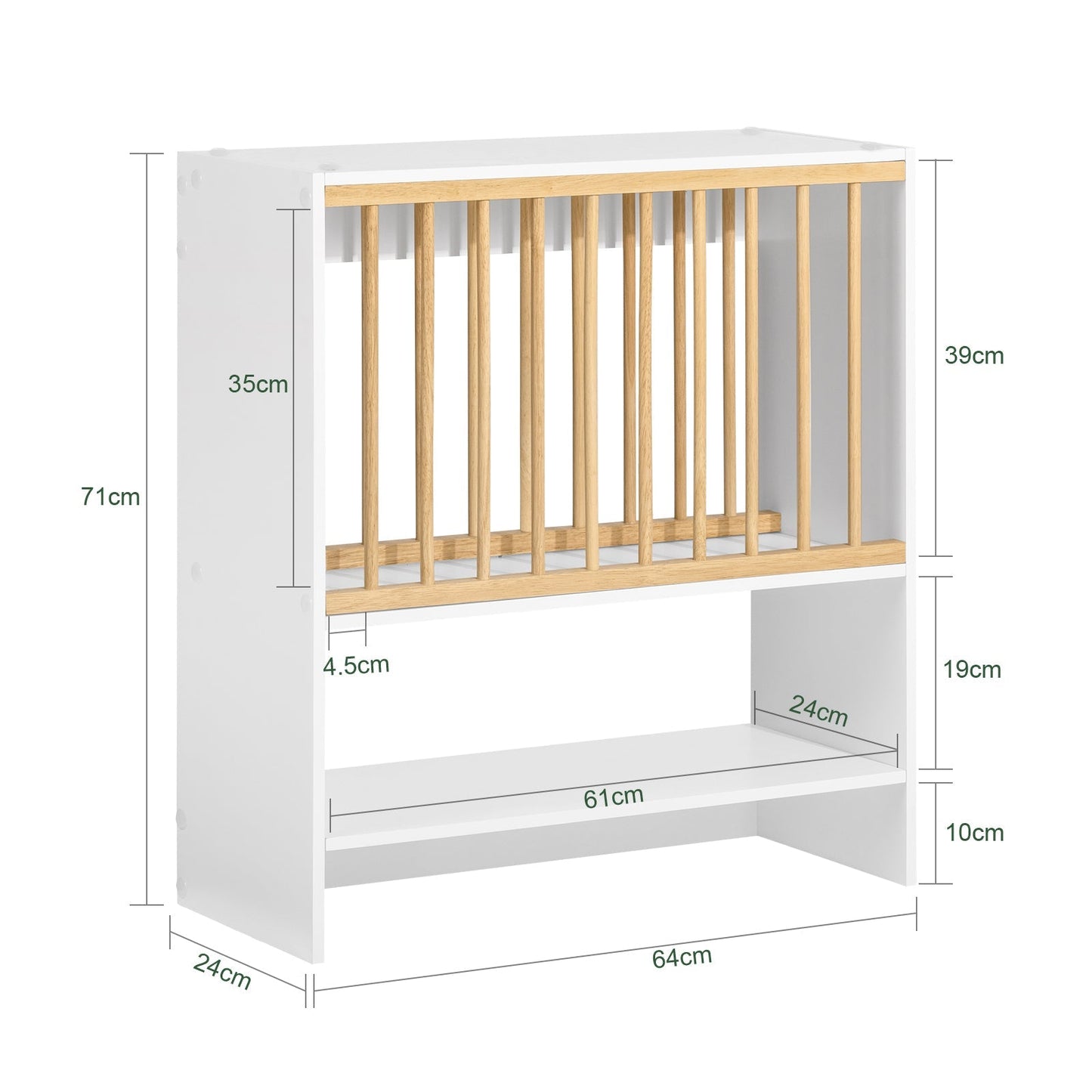 SoBuy Meuble de rangement avec support pour assiettes - Max. 10 kg - 64 x 24 x 71 cm - Blanc/ Naturel