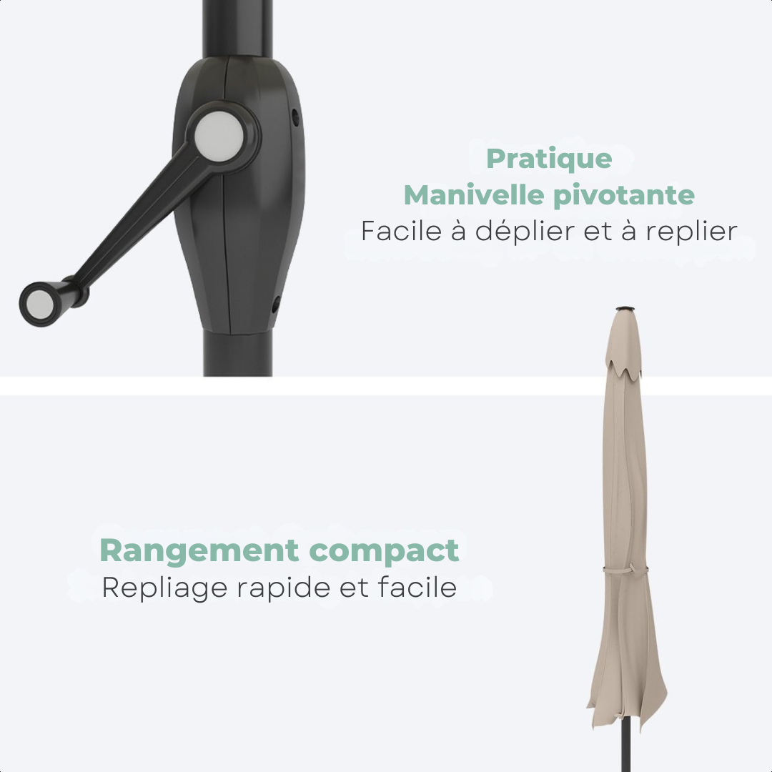 Parasol Lifegoods - 270x180cm - terasse et jardin -30° inclinable - imperméable - avec housse - Taupe