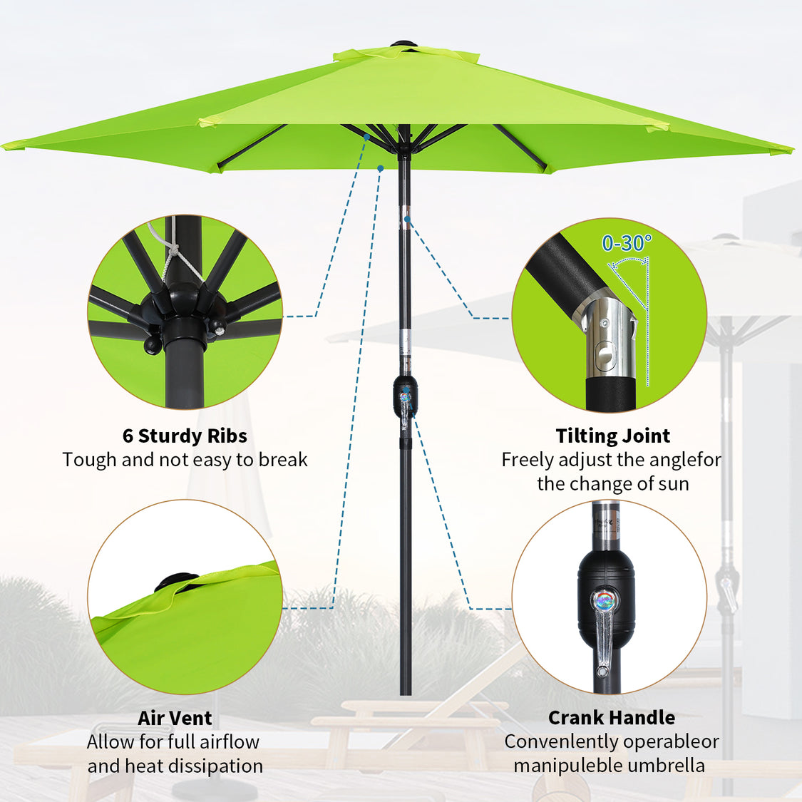 Angel Living Parasol - Ø270cm - Inclinable - Vert pomme