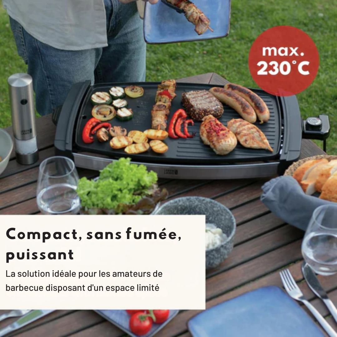 Plaque de gril électrique LEBENLANG - 2000 Watt - 4 à 8 personnes - Idéal pour l'intérieur et l'extérieur - 32.1 x 54.5 x 6.5 cm - noir