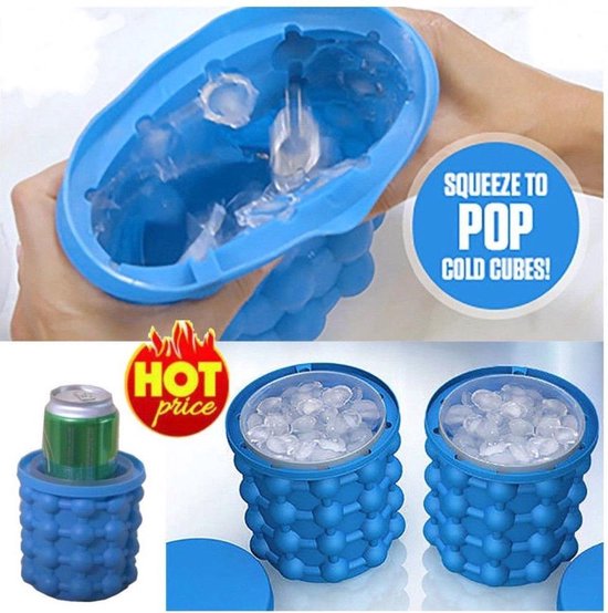 Seau à glace/cubeur de glace - Shop-Story - Refroidisseur de boissons - Seau en silicone 2 en 1 - Bleu
