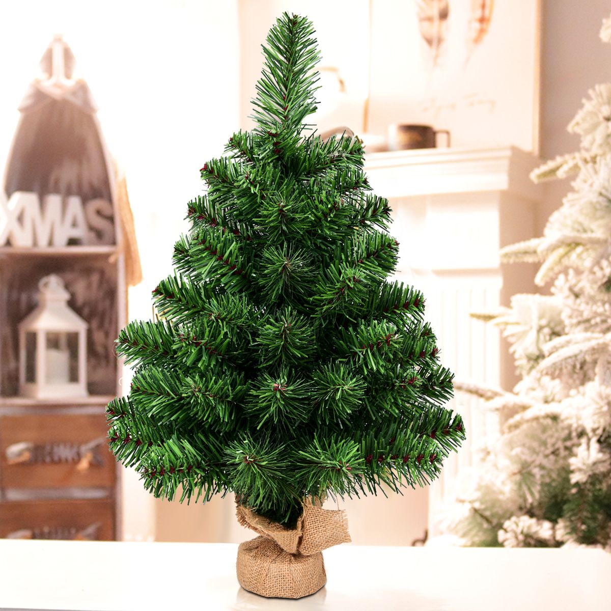 Sapin de Noël artificiel Coast, branches de pin en PVC - 60 cm - socle en ciment - branches réalistes - vert