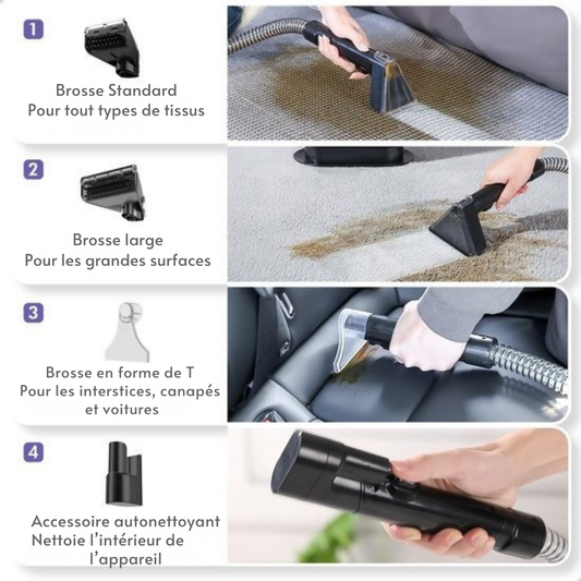 Nettoyeur de tapis Motion - 4 en 1 - 1800 ml Réservoir d'eau - Auto-nettoyant - 40 x 28 x 38 cm - Violet