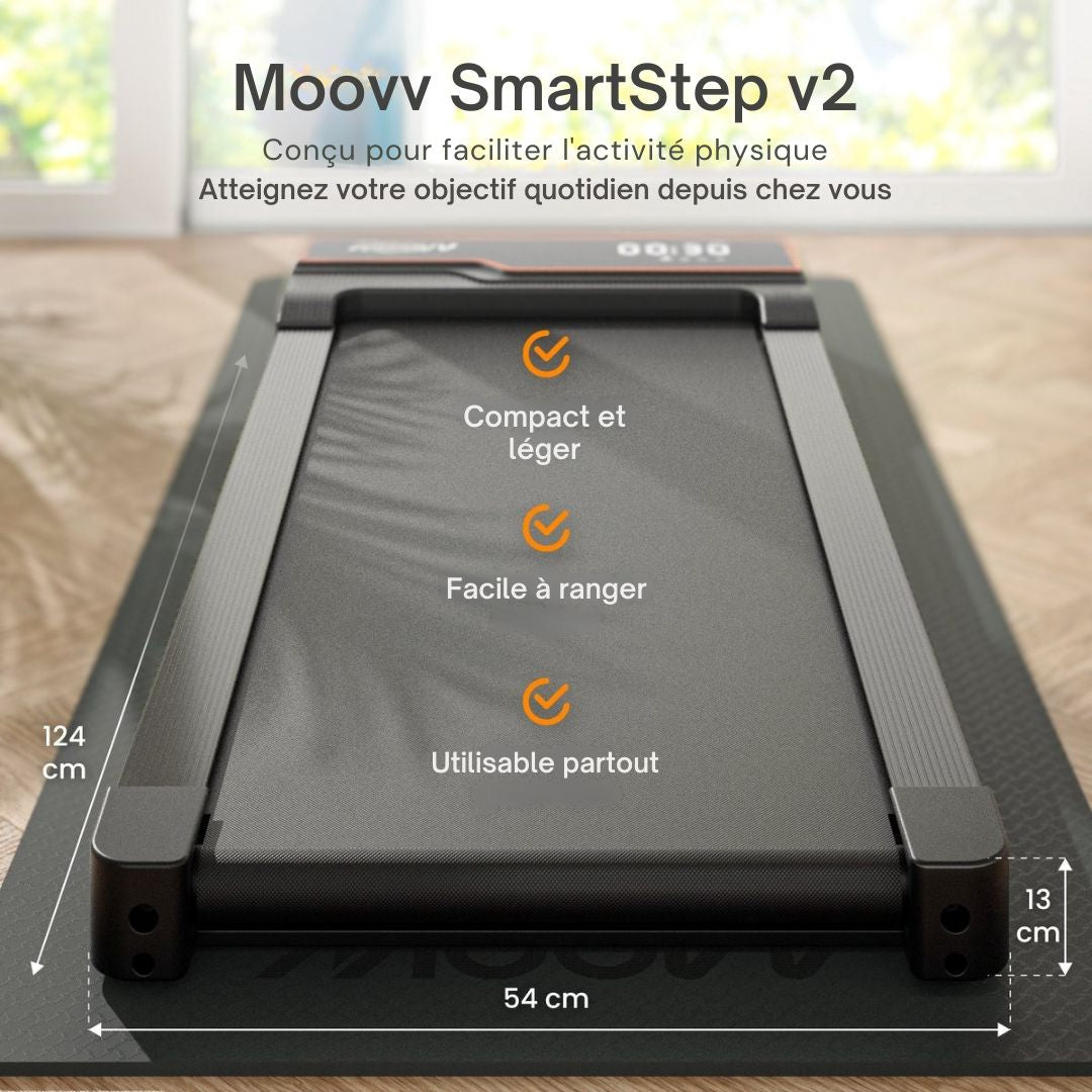 Tapis de course avec fonction d'inclinaison 6% - Moovv SmartStep Pro v2 - pliable - 124 x 64 x 13 cm - Accesoires inclus - noir