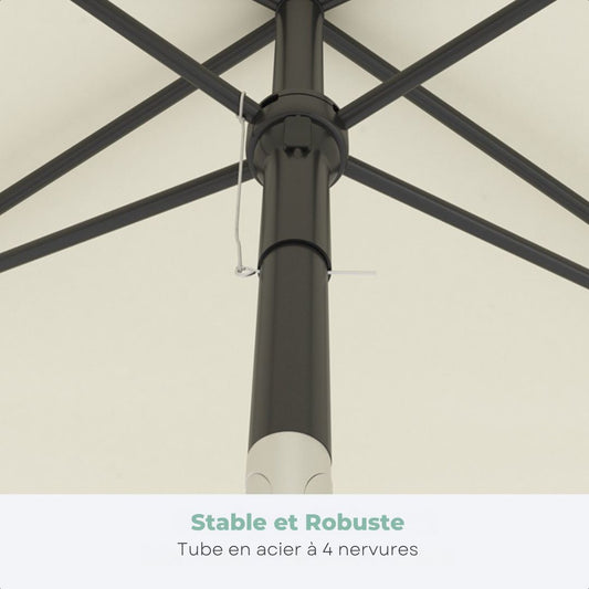 LifeGoods Parasol - 200x125cm - 30° inclinable - Imperméable - Avec housse - Couleur crème