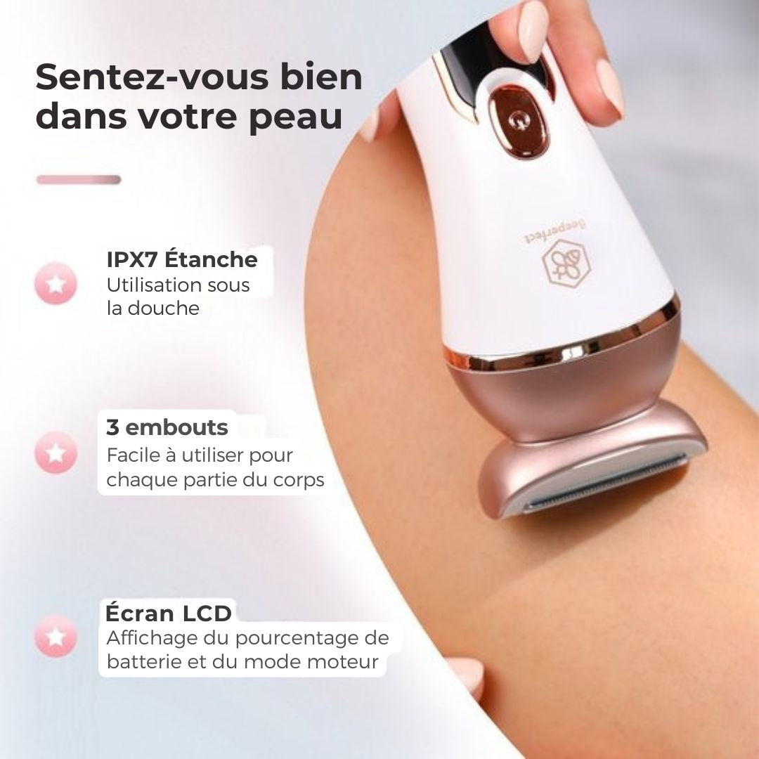 Rasoir pour femmes 3 en 1 Beeperfect® - Tondeuse bikini - Rechargeable - étanche - 3 accessoires - Rose et blanc