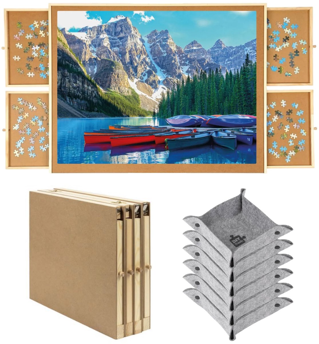 Table de puzzle XXL - DIYDash - 1500 pièces - Pliable - Plateau avec système de rangement - Bois