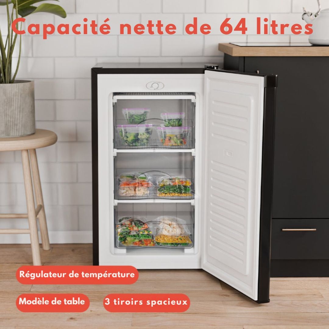 Congélateur KitchenBrothers - 64L - Compact - 3 tiroirs de congélation - Noir