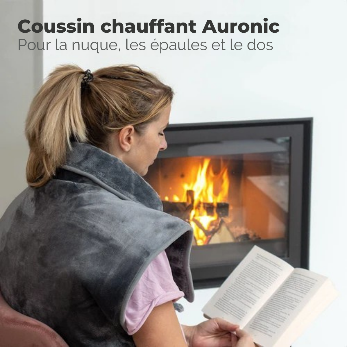 Coussin chauffant électrique - Auronic - Couverture chauffante pour nuque et Epaules - Lavable - Gris