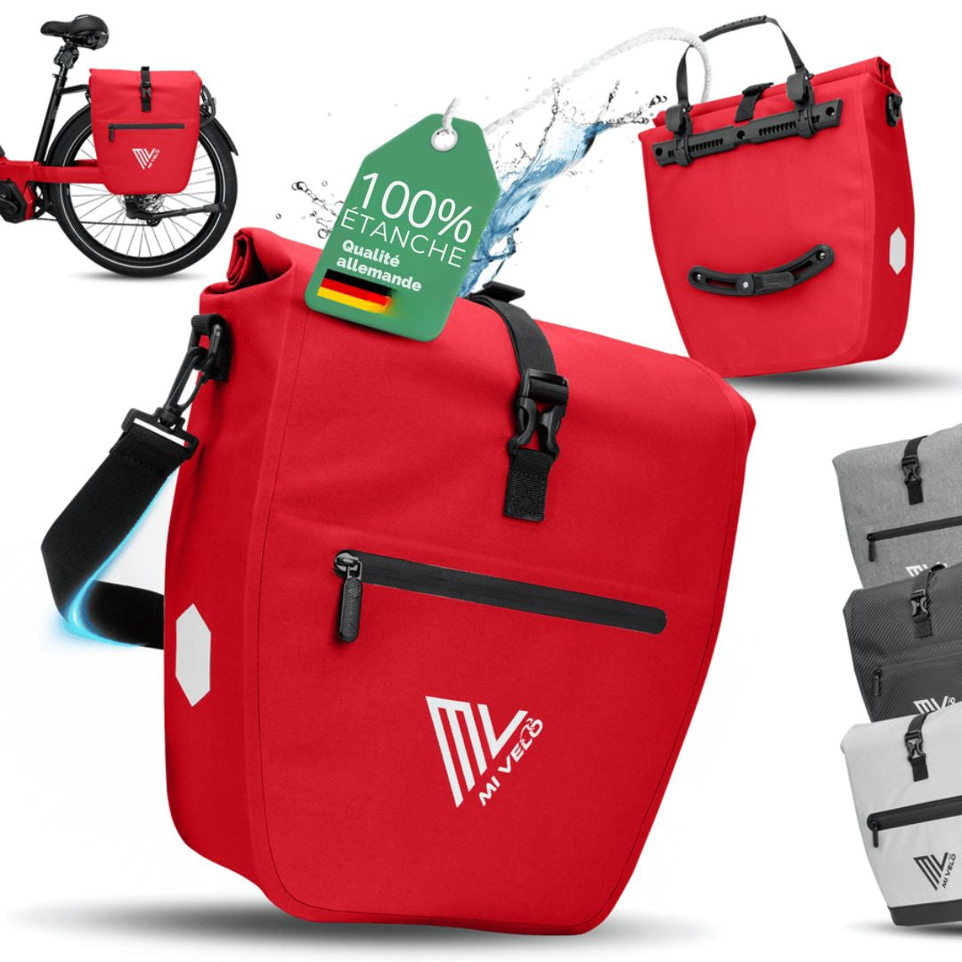 Sacoche pour vélo MIVELO- Imperméable et avec bandoulière - 20 litres - 50 x 31 x 14 cm - Rouge