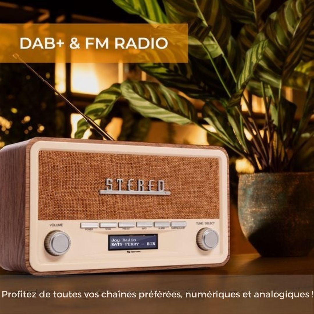 Radio Rétro - Denver - Vintage - Bluetooth - DAB+/ FM -Luminosité réglable – Fonctionne sur piles et secteur – DAB18LW - Bois