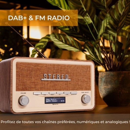 Radio Rétro - Denver - Vintage - Bluetooth - DAB+/ FM -Luminosité réglable – Fonctionne sur piles et secteur – DAB18LW - Bois