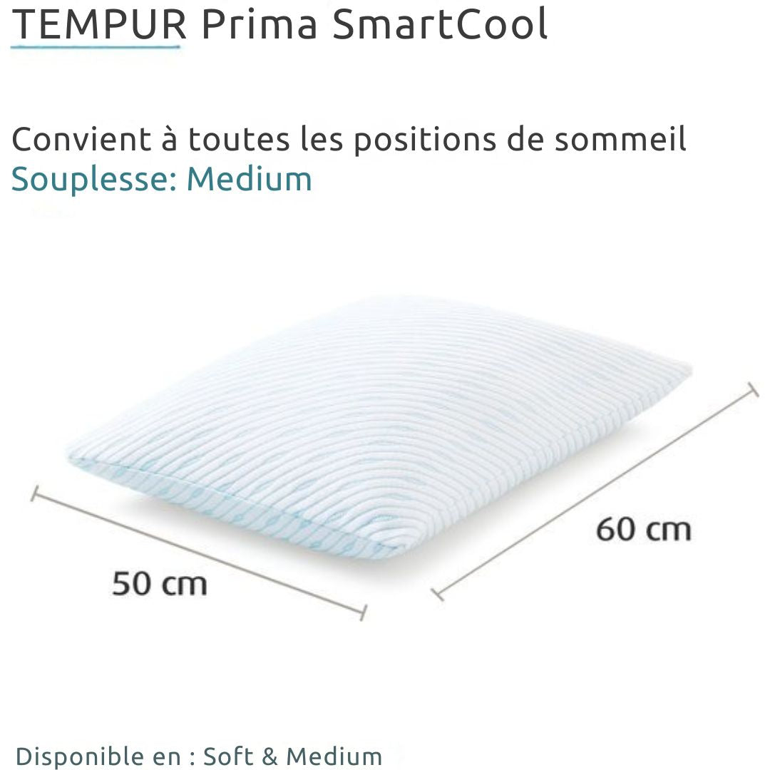 Oreiller Soft TEMPUR - 60 x 50 cm - Technologie SmartCool - Chambre à coucher & Repos - Réduction de la pression et refroidissement - Textile blanc