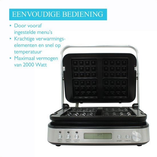 Wartmann WM-2208 CG, gril de contact en céramique, appareil à sandwich, gaufrier, sans PFAS, acier inoxydable.