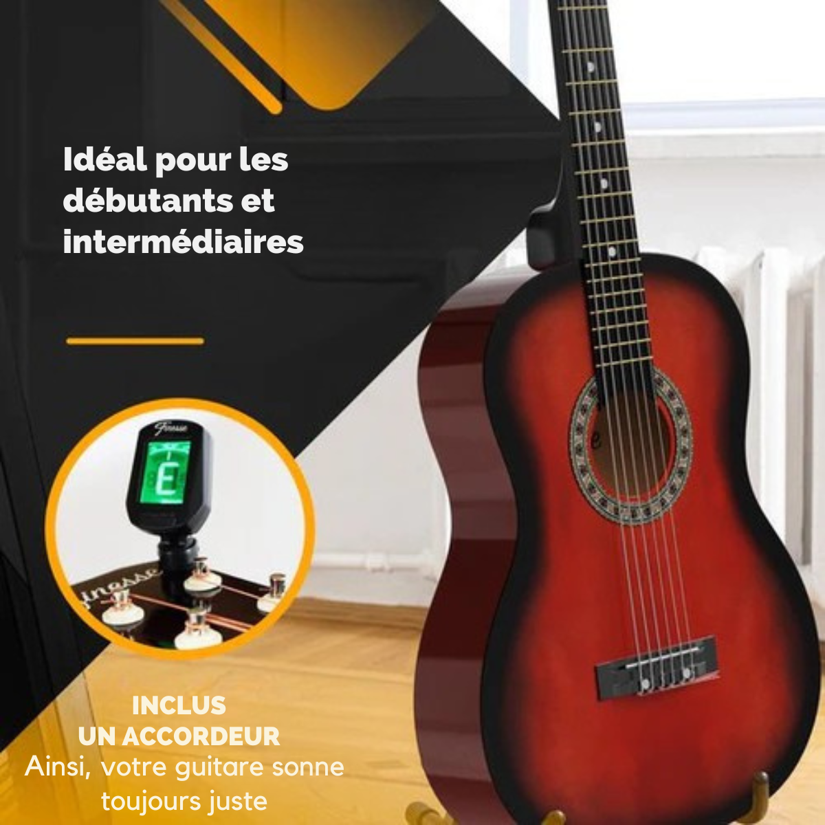 Guitare acoustique – Finesse – set débutant – Guitare classique, enfants et adultes – cordes en Nylon