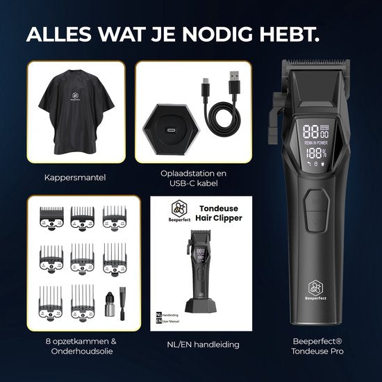 Tondeuse professionnelle sans fil - Beeperfect® - Tondeuse à cheveux pour hommes - Tondeuse à cheveux - Machine à cheveux pour coiffeurs - Tondeuse à cheveux - Tondeuse à barbe - Dispositif de coupe - Tondeuse à cheveux pour coiffeurs - Tondeuse pour coif