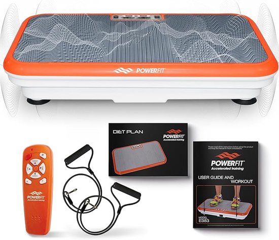 Vibro Shaper - plaque vibrante dotée d'une technologie d'oscillation qui raffermit le corps - PowerPlate sollicite tous les groupes musculaires - sangles Power Stretch incluses