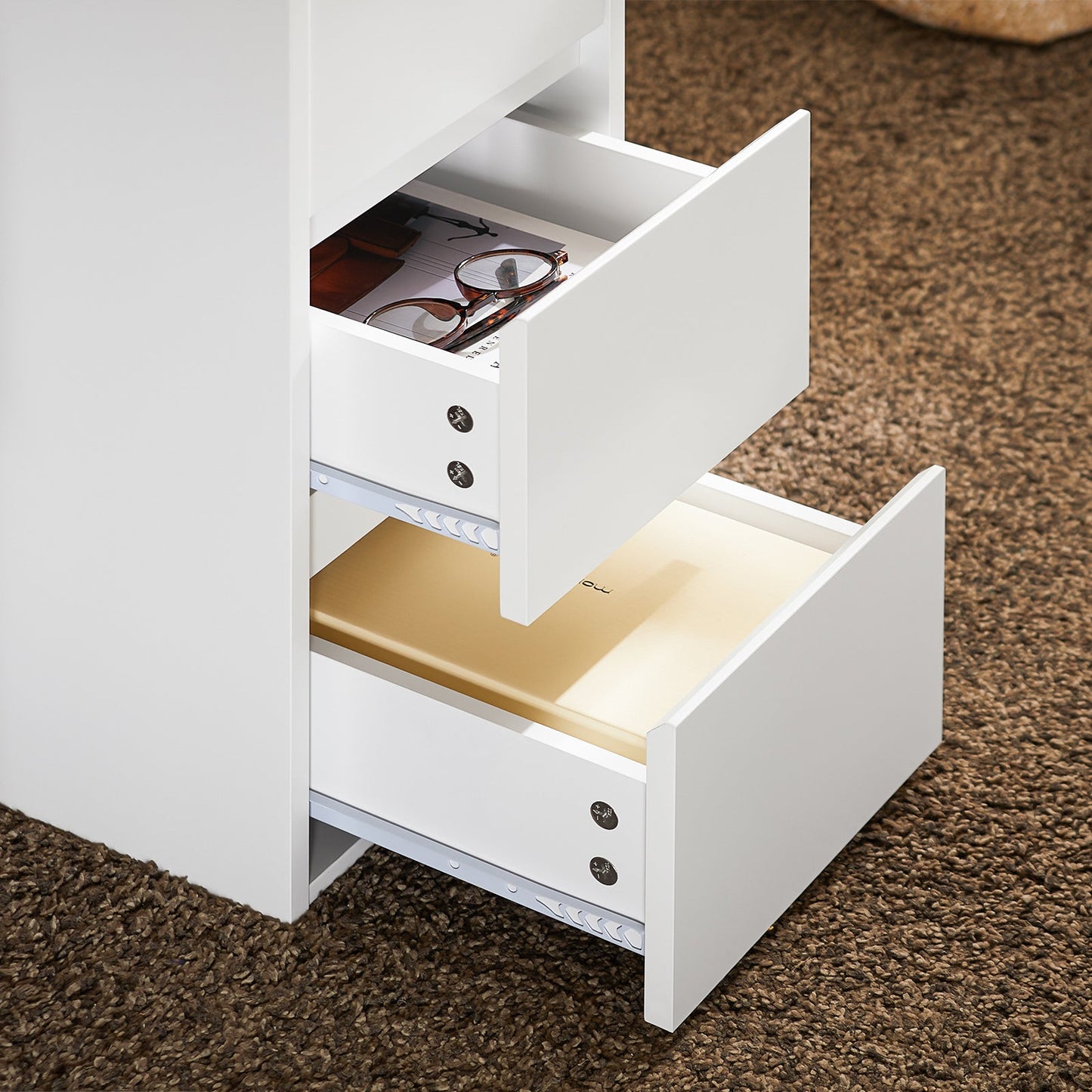 SoBuy FBT144-W Table d'appoint / Table de chevet / Table banc - Blanc - 30x60x60 cm - Table de rangement compacte avec 3 tiroirs et compartiment vertical