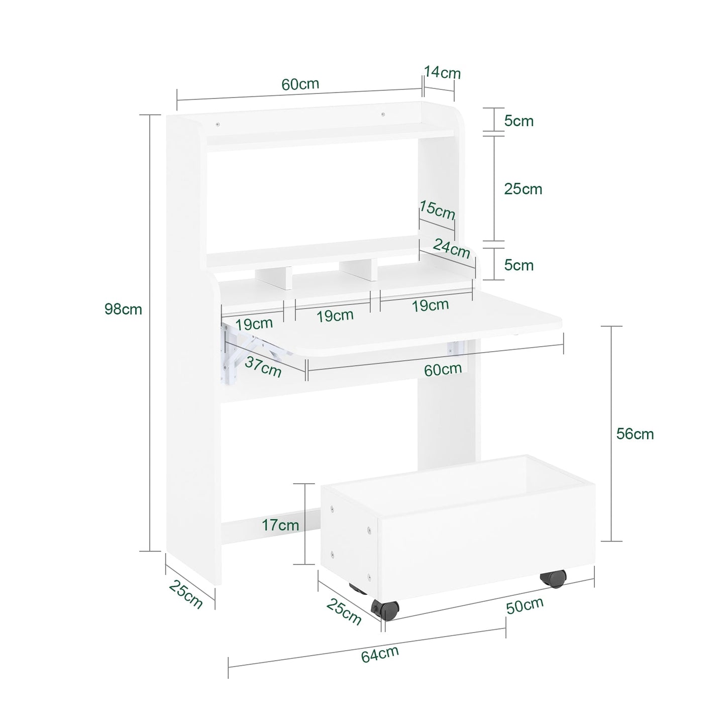 Bureau pliant - SoBuy - FWT105-W - 64 x 62 x 98 cm - Blanc