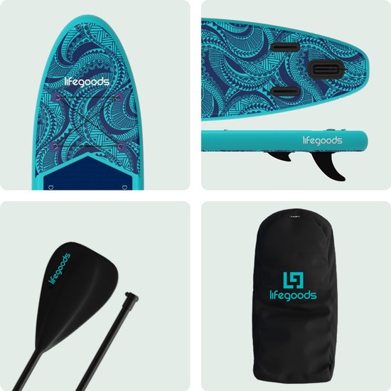 LifeGoods SUP Board All-round Compact - avec siège - capacité de charge de 100 KG - 300 x 76 cm - gonflable - ensemble complet de SUP - bleu