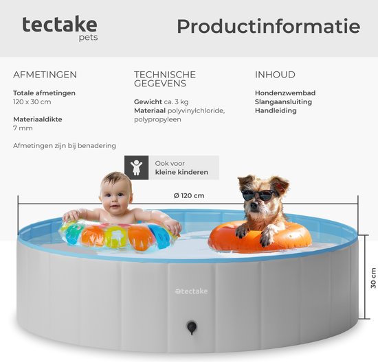 tectake® Dog Pool - Piscine pour chiens - Piscine à balles - Pliable - ⌀120 cm - Très robuste - Facile à remplir et à vider