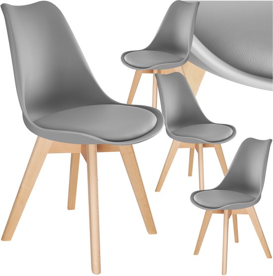 tectake® Chaise de salle à manger Frederikke - Lot de 4 chaises de salle à manger avec assise rembourrée en tissu - Pieds en bois massif - Chaises ergonomiques adaptées au salon, à la salle à manger, à la chambre et à la cuisine - Capacité de charge : 120