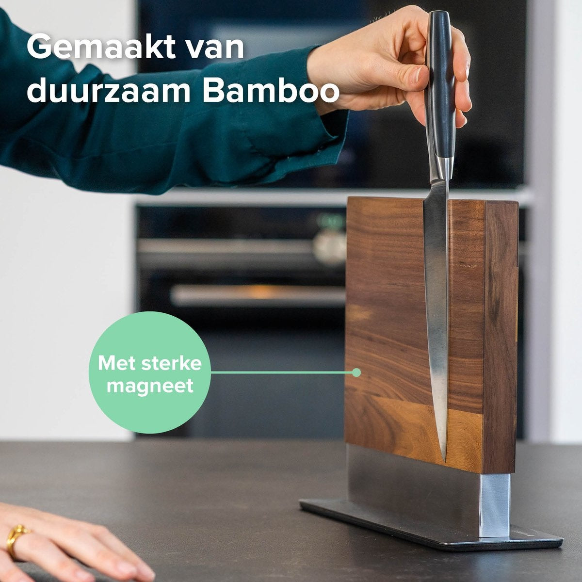 Coninx Vertico Messenblok Magnetisch - Messenmagneet - RVS Voet - Magneet Tweezijdig - Messenblok zonder messen - RVS / Walnoot