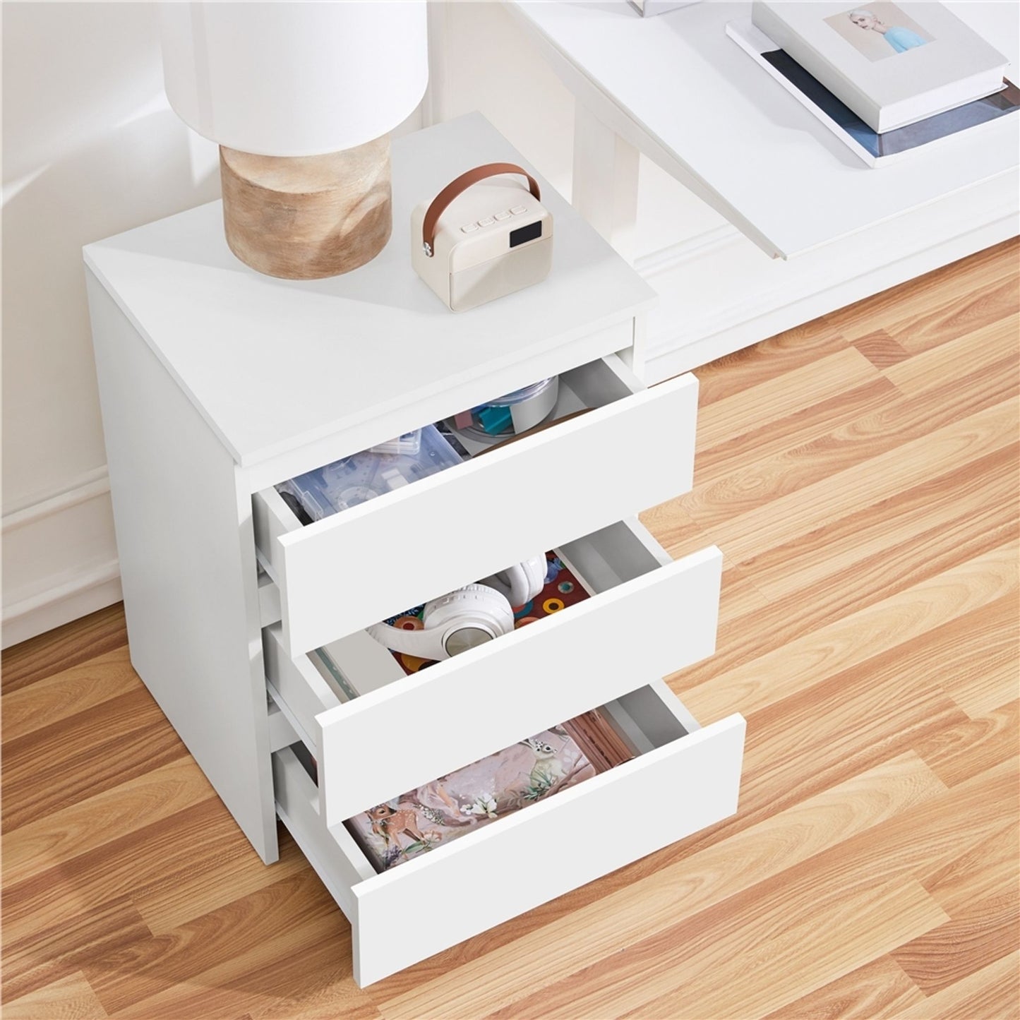 Yaheetech Table de chevet avec 3 tiroirs - Blanc - 45.5 x 35.5 x 60.5 cm