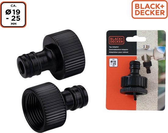 BLACK+DECKER Connecteur de robinet 3/4''-1'' - ⌀ 19-25 CM - Connecteur - Plastique - Noir