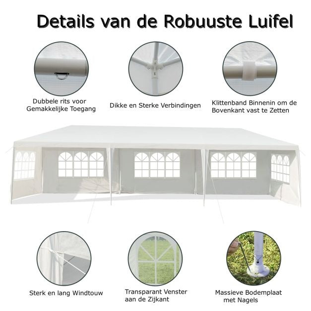 Coast 3 x 9 M Pavillon Tente de jardin Tente de jardin avec 5 parois latérales amovibles blanc