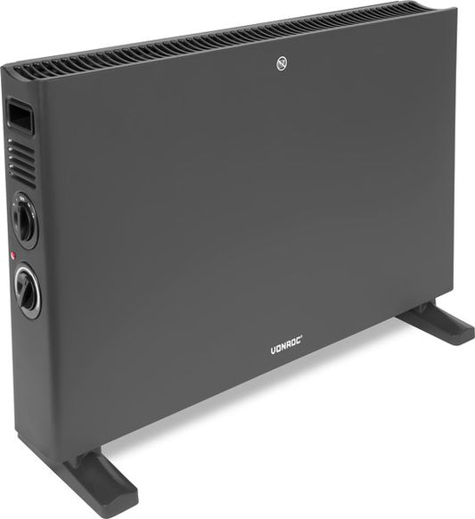 VONROC Chauffage électrique - Convecteur avec ventilateur de radiateur intégré - 2 réglages : 1250W/2000W - Thermostat réglable - Chauffe les pièces jusqu'à 24m2 - Design moderne - Gris