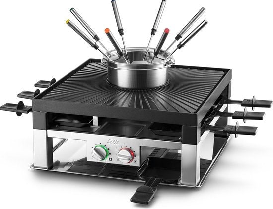 Grill multifonction Solis 796, 3 en 1 Fondue, Raclette et Pierrade, 8 personnes, Argent/Noir
