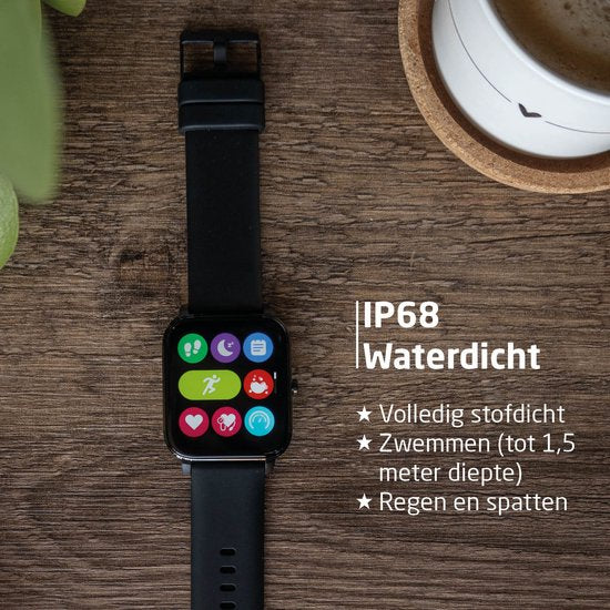 BREND Smartwatch pour femmes et hommes - podomètre, tensiomètre et cardiofréquencemètre - montre de sport - étanche - noir